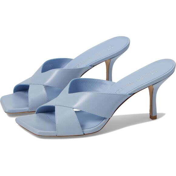 Stuart Weitzman Womens Carmen 75 Slides US 9 Light Blue Leather Heel NIB - Picture 1 of 14